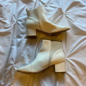 White ankle boots with pointed toe